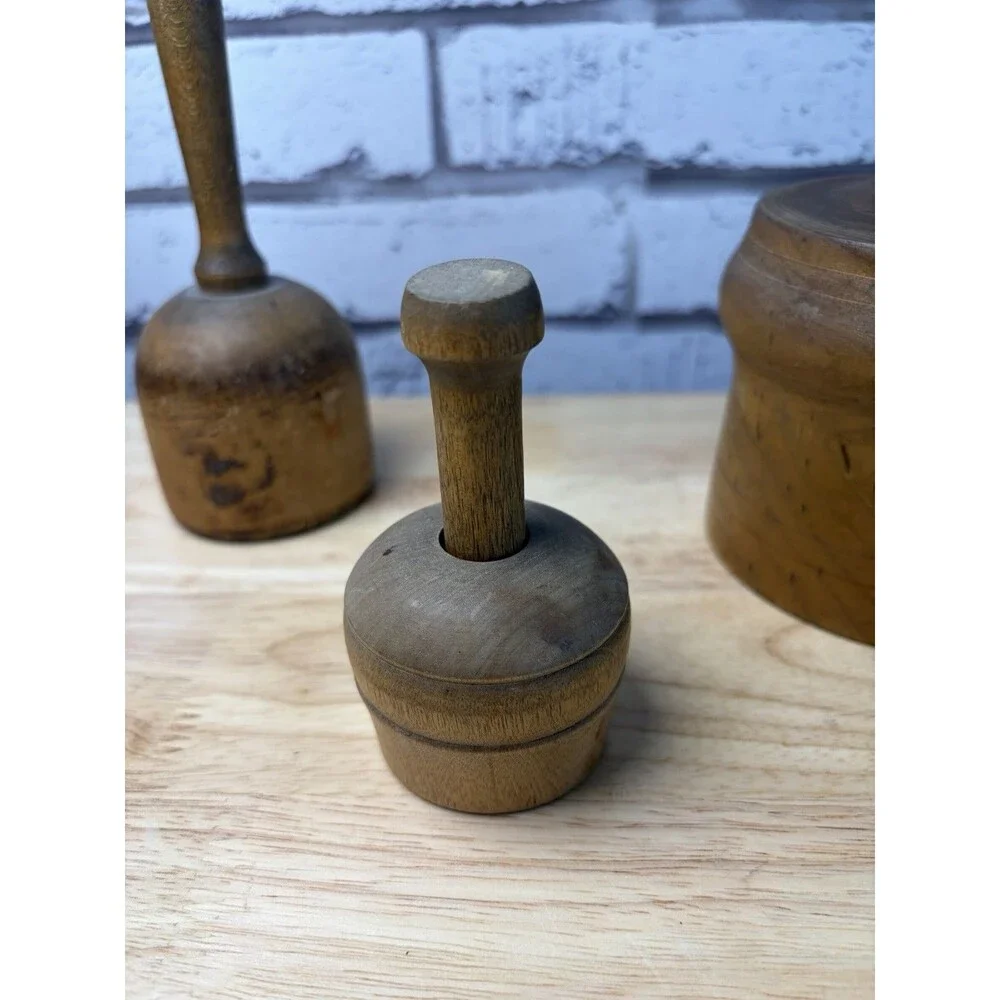Antique Kitchen Lot Butter Molds Potato Masher Giant Clothespin Rolling Pin 4 Pc